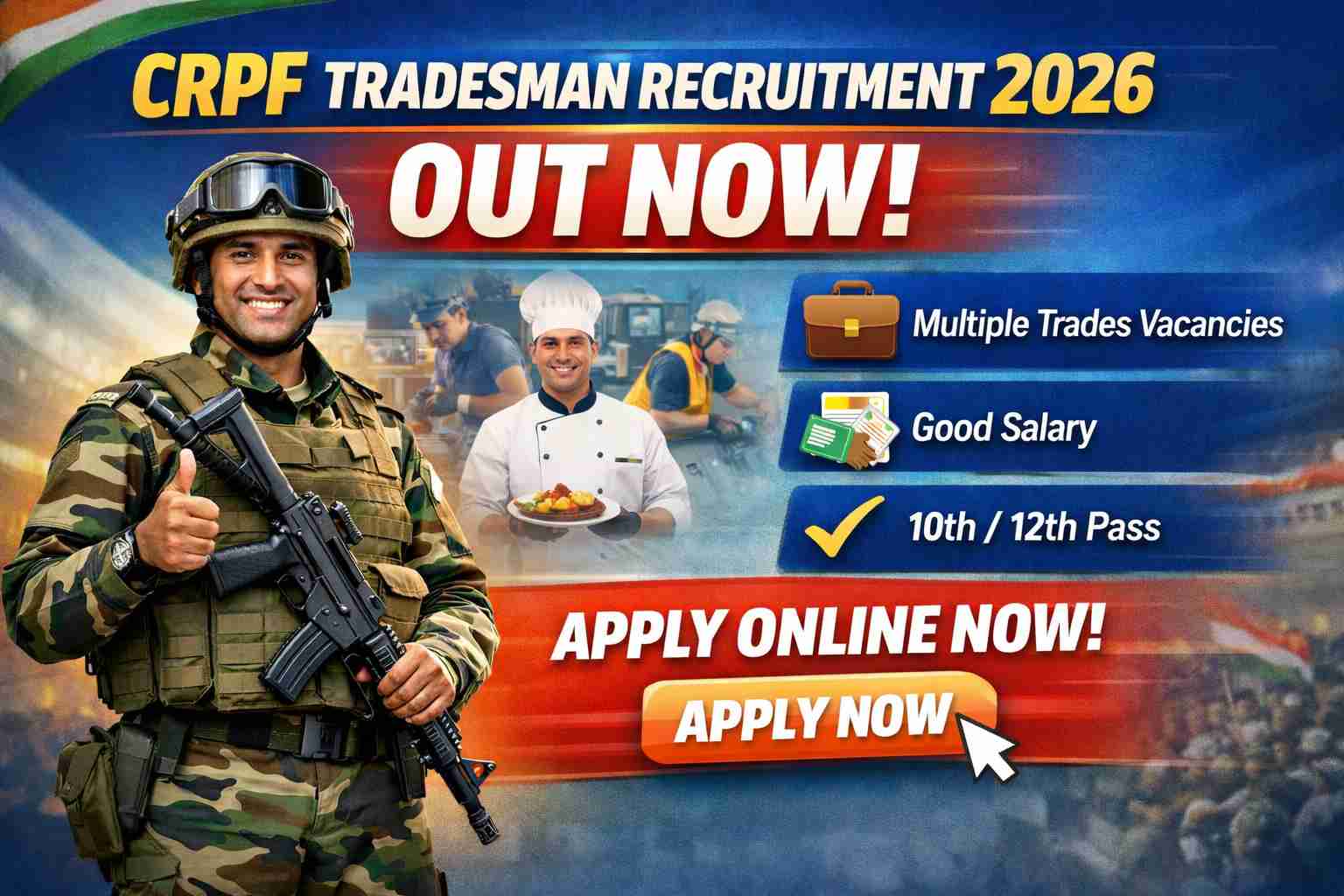 CRPF Tradesman Recruitment 2026 Out Now Apply Online
