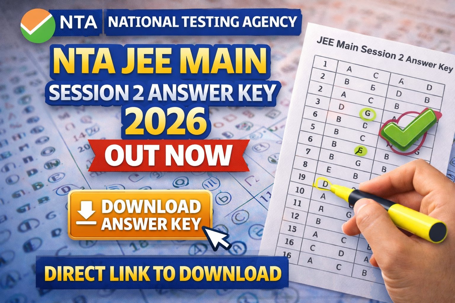 NTA JEE Main Session 2 Answer Key 2026 Out Now Direct Link