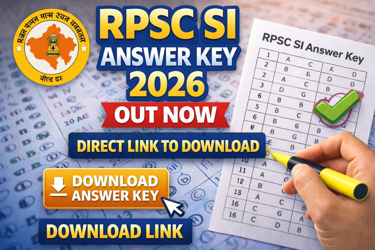 RPSC SI Answer Key 2026 Out Now Download Link