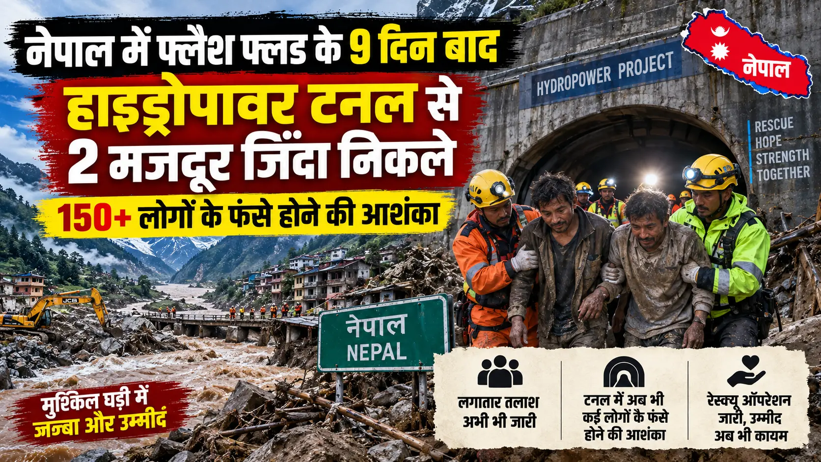 नेपाल में फ्लैश फ्लड के 9 दिन बाद हाइड्रोपावर टनल से 2 मजदूर जिंदा निकले