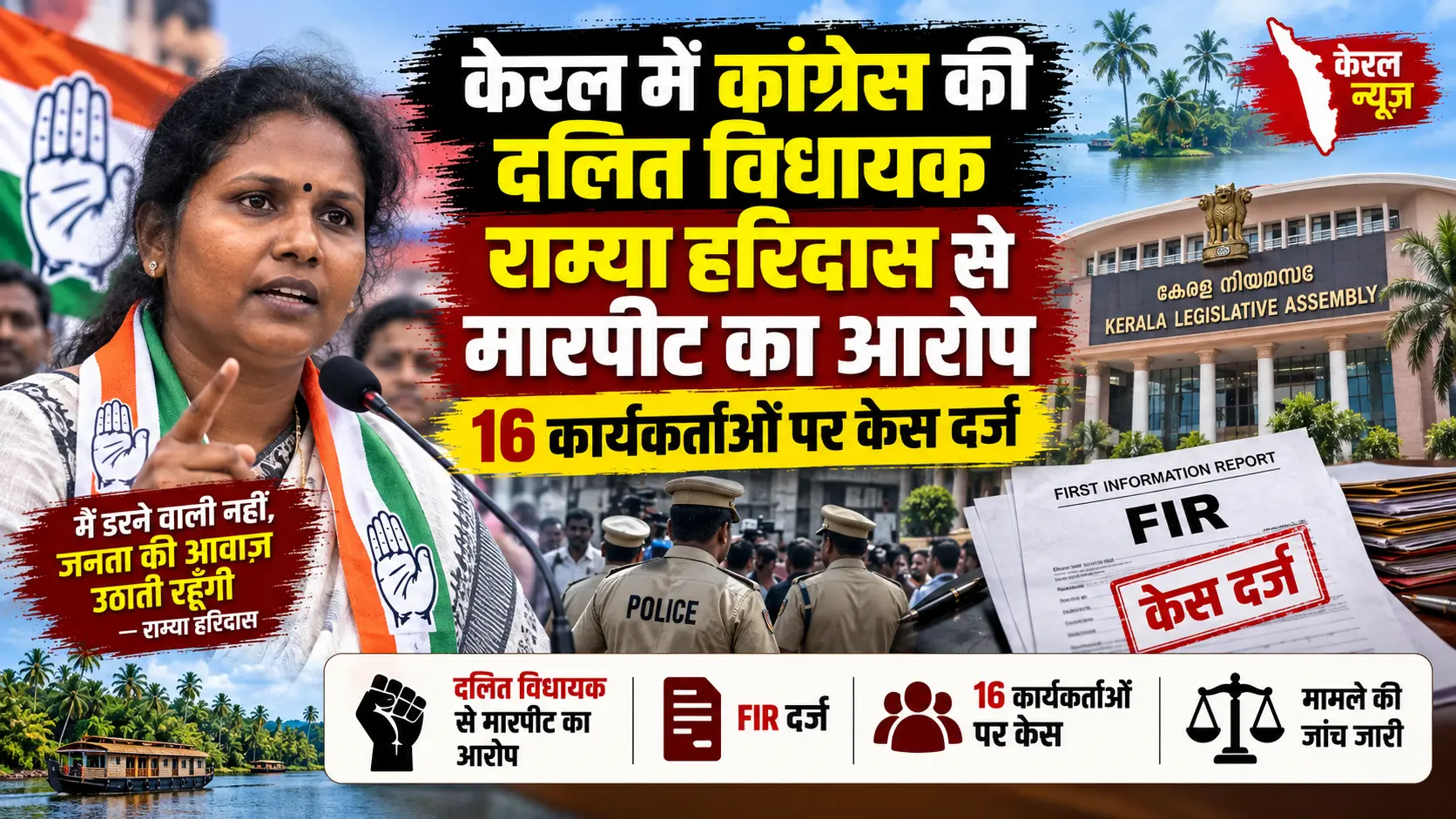 केरल में कांग्रेस की दलित विधायक राम्या हरिदास से मारपीट का आरोप